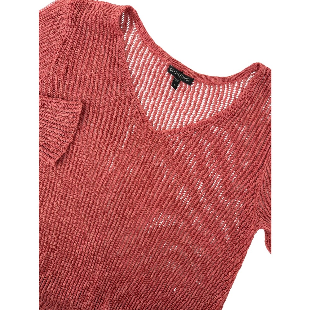 Eileen Fisher Women Clay pink Linen Blend Asymmetrical V-Neck Loose Sweater M